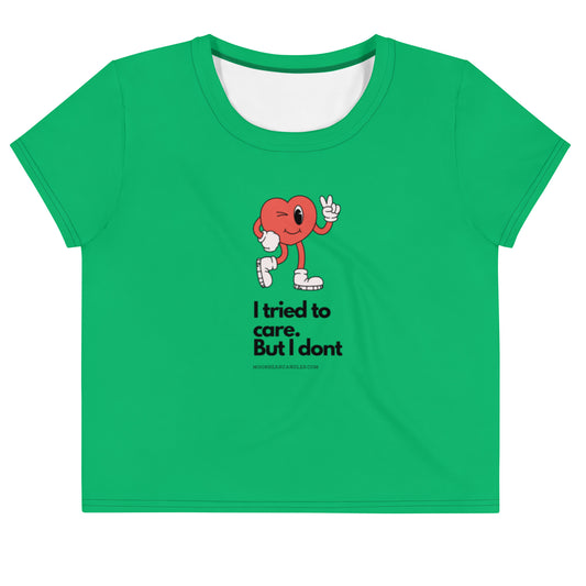 Cute Funny I Don't Care Retro Heart Green Crop Top