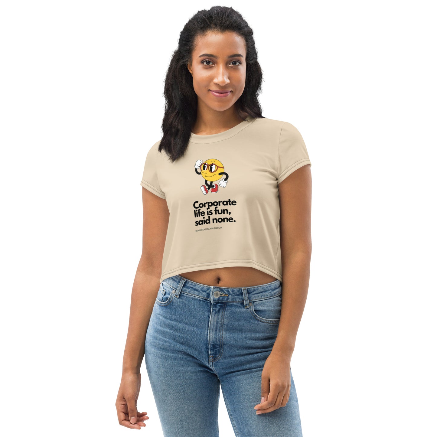 Cute Funny Corporate Life Retro Beige Crop Top