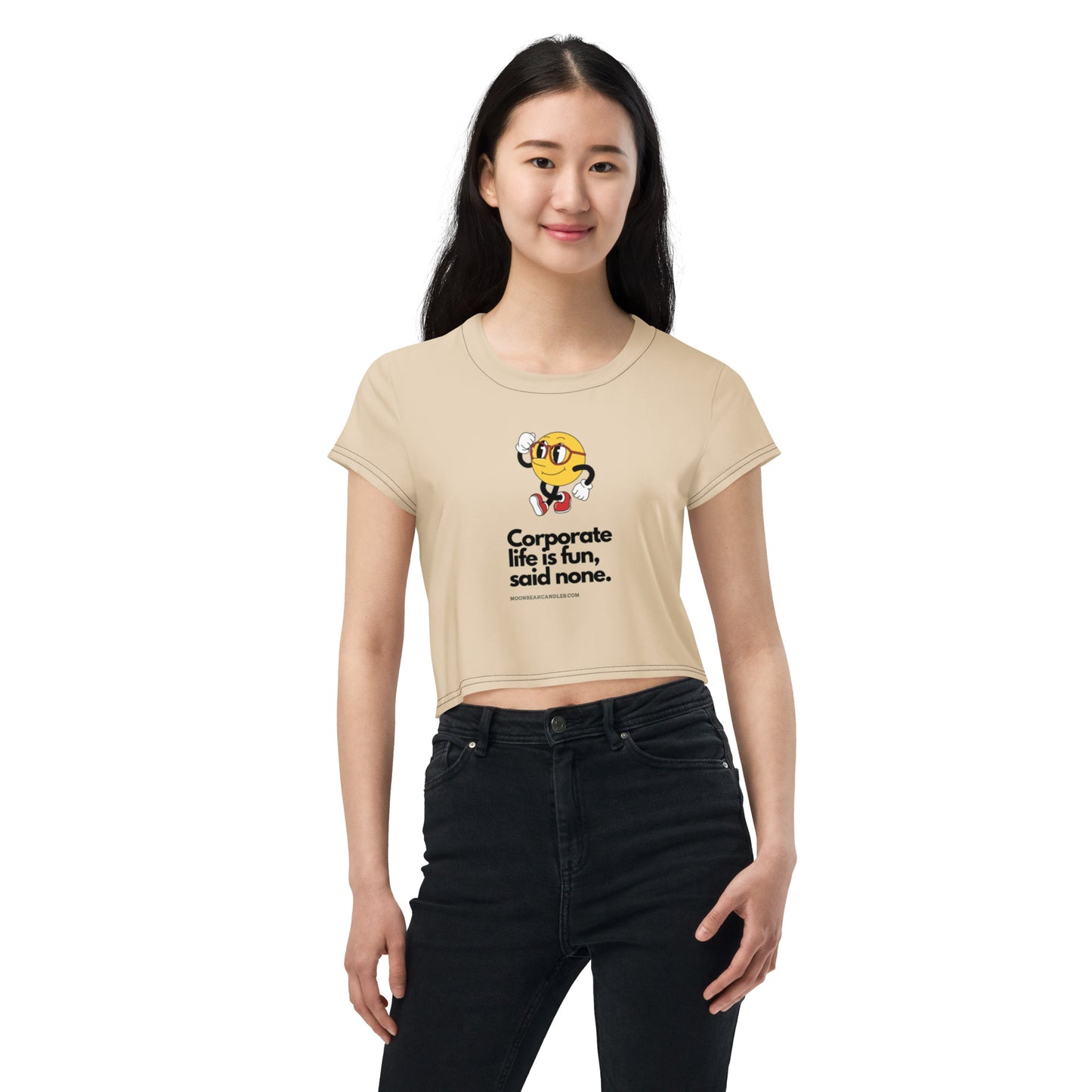 Cute Funny Corporate Life Retro Beige Crop Top