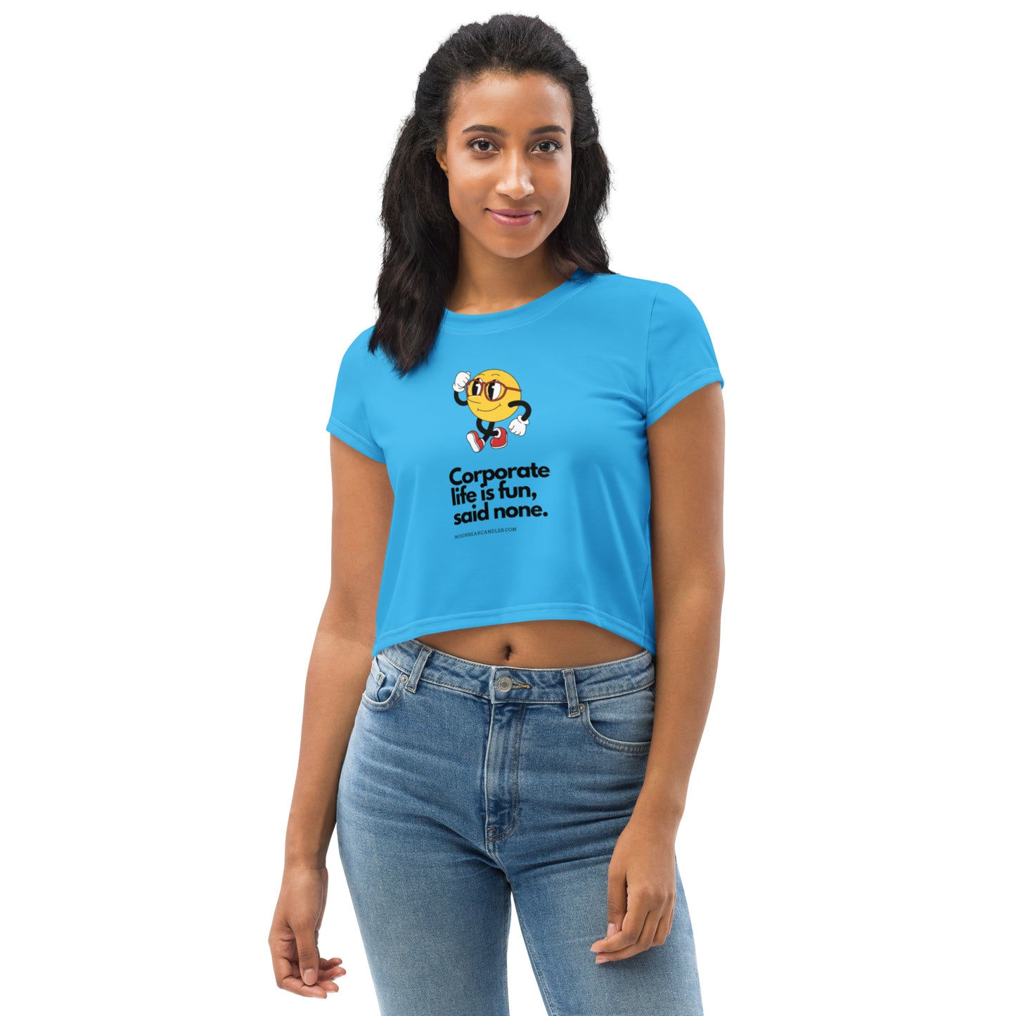 Cute Funny Corporate Life Retro Blue Crop Top