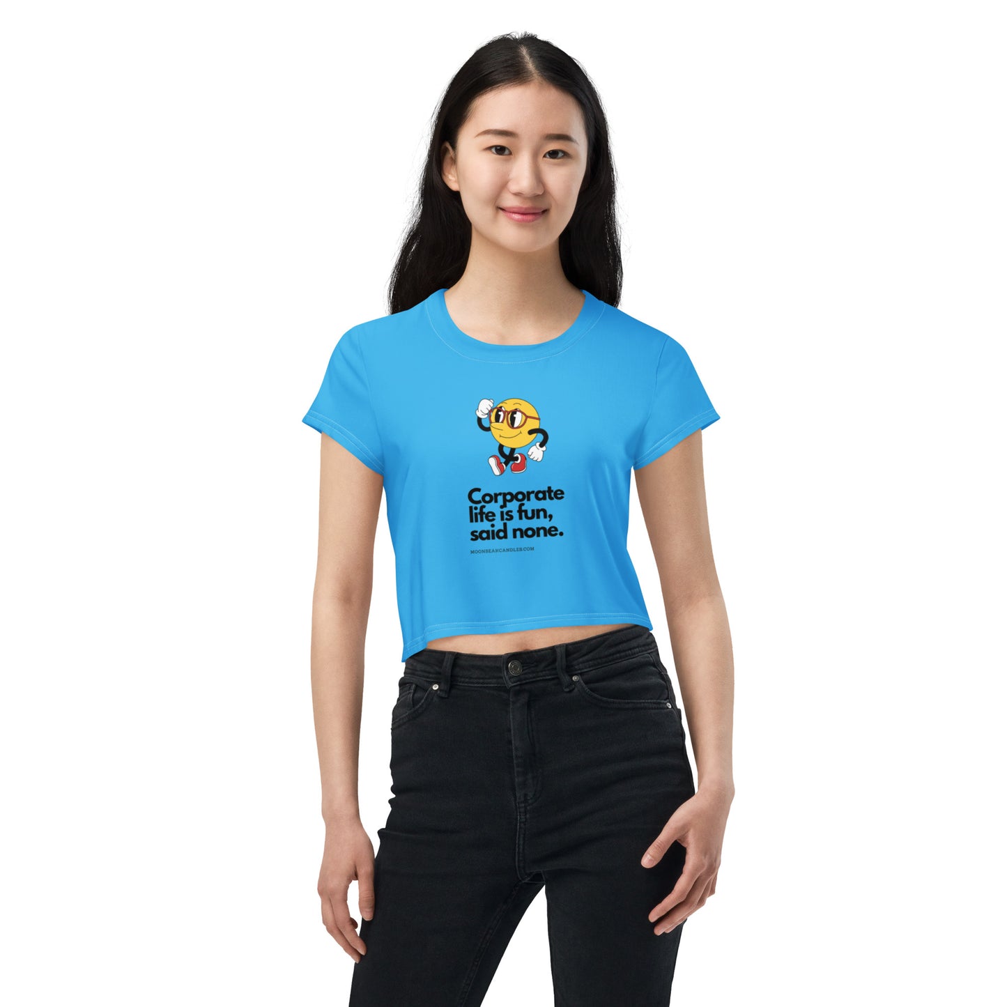 Cute Funny Corporate Life Retro Blue Crop Top