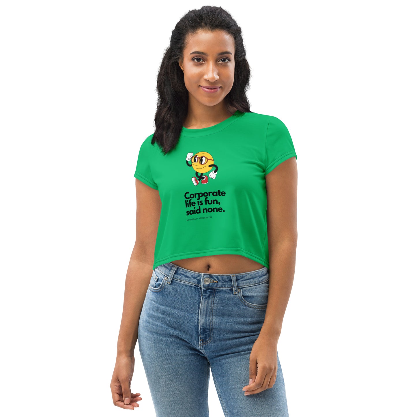 Cute Funny Corporate Life Retro Green Crop Top