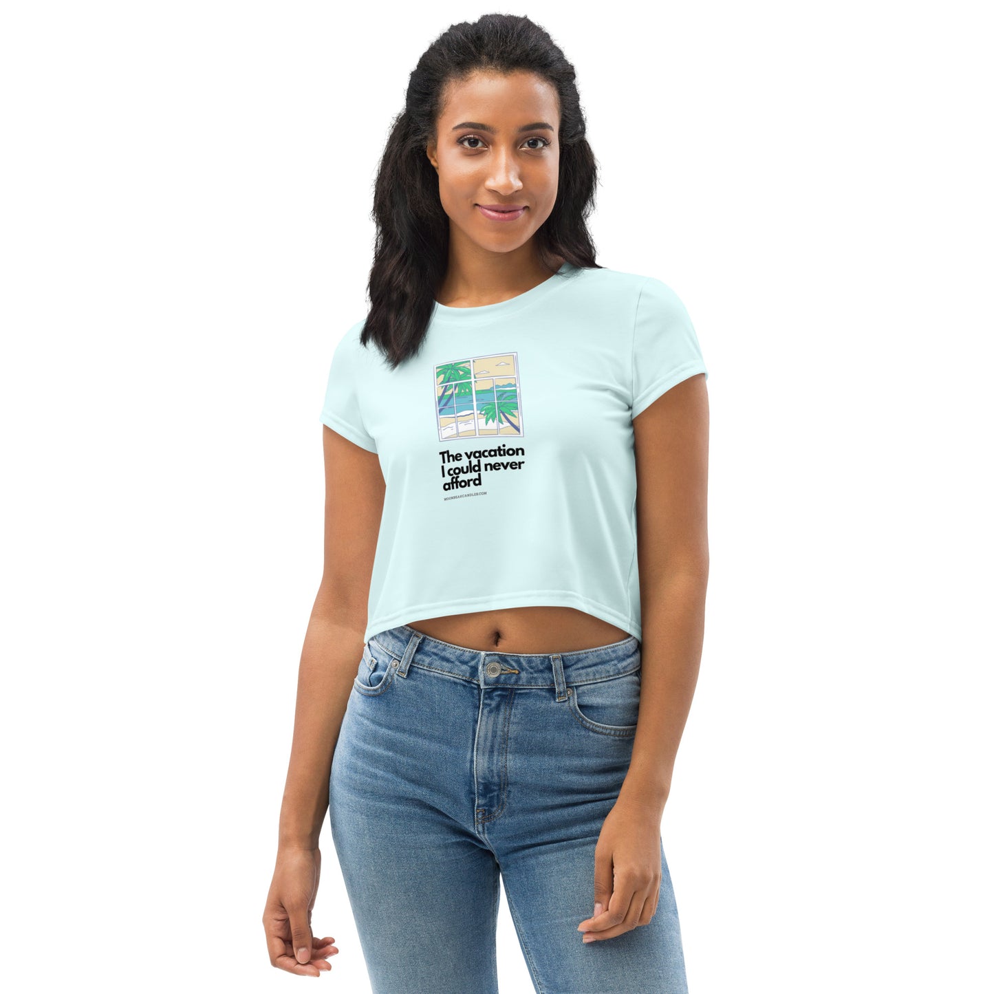 Cute and Funny Vacation Parody Blue Crop Top