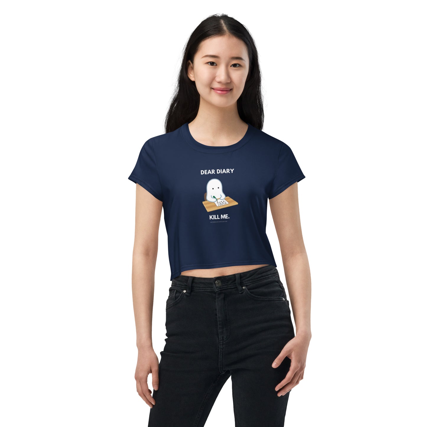 Cute Halloween Ghost Diary Dar Humor Navy Crop Top