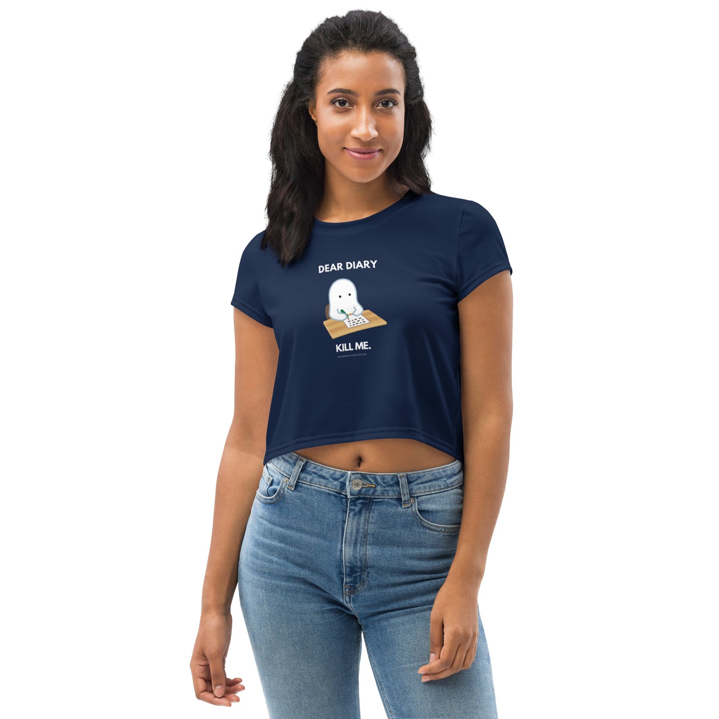 Cute Halloween Ghost Diary Dar Humor Navy Crop Top