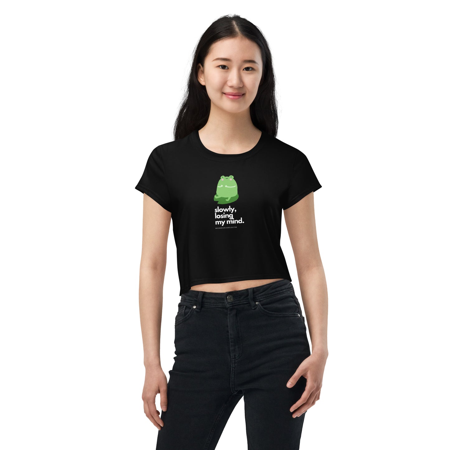 Kawaii Funny Anime Cartoon Frog Losing My Mind Meme Crop Top