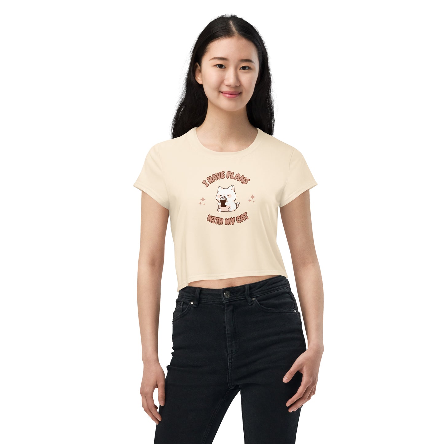 Kawaii Funny Anime Cartoon I Have Plans With My Cat Beige Crop Top