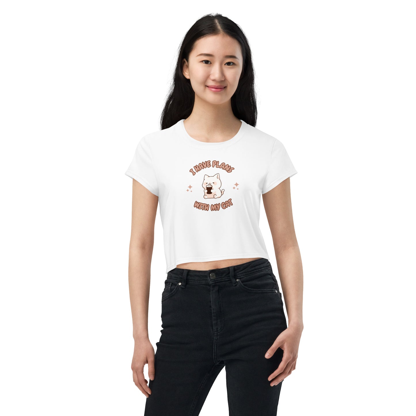 Kawaii Funny Anime Cartoon I Have Plans With My Cat White Crop Top