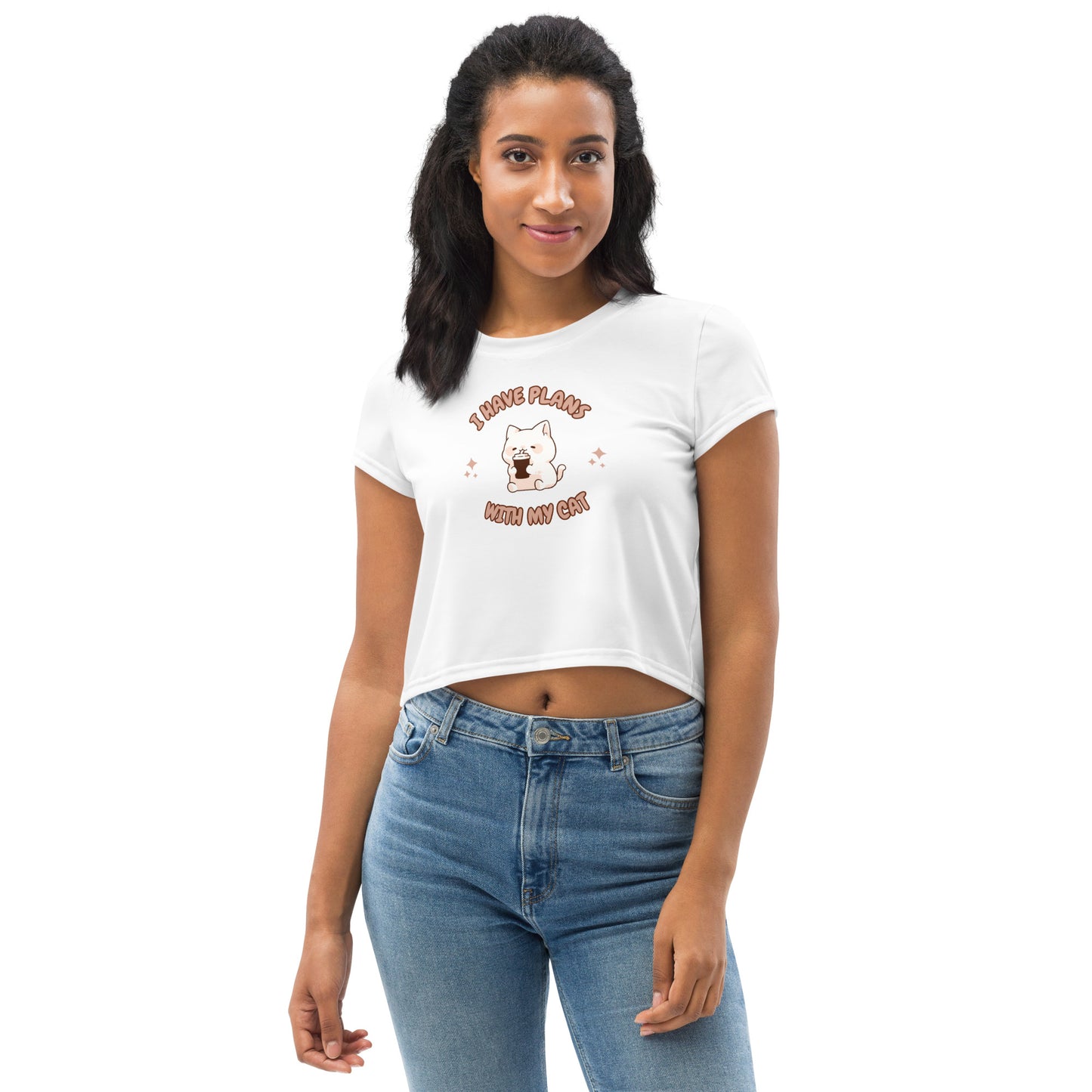 Kawaii Funny Anime Cartoon I Have Plans With My Cat White Crop Top