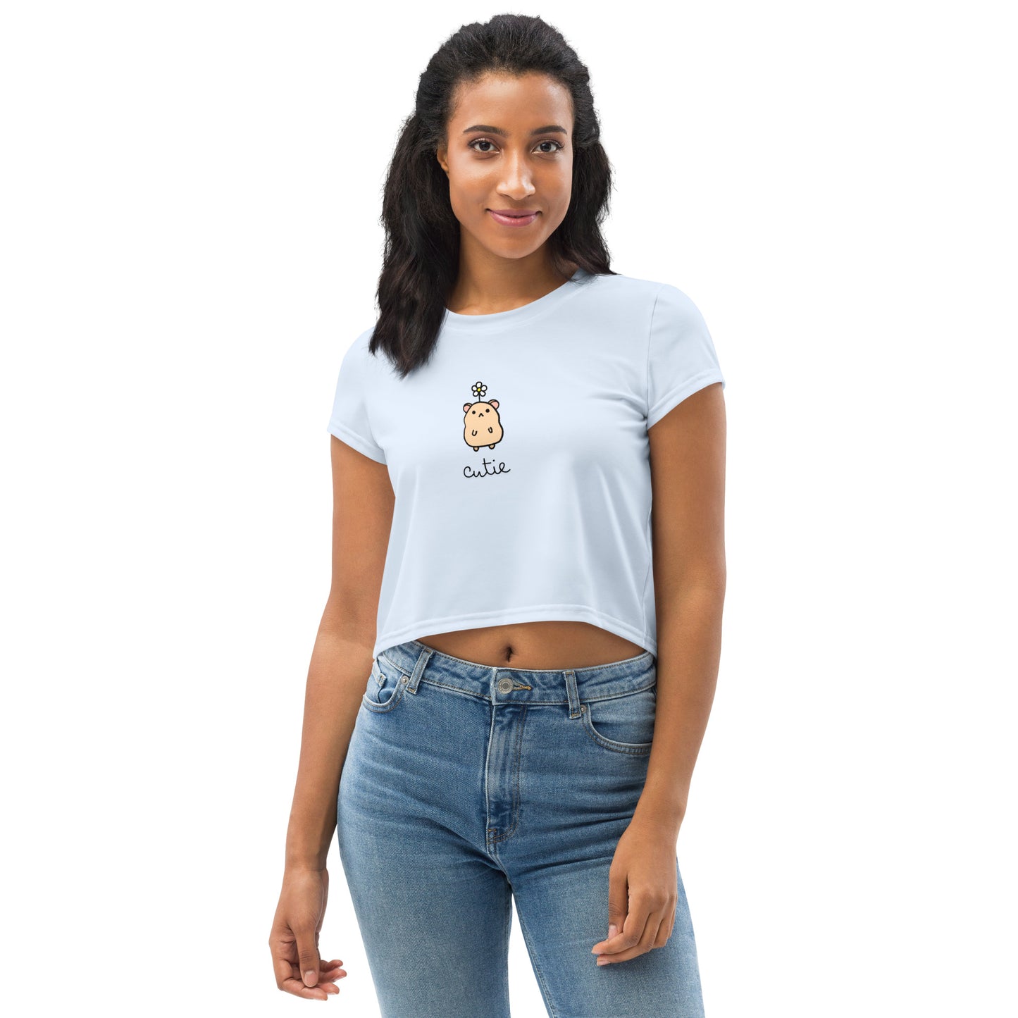 Cute Mouse Daisy Pastel Blue Crop Top