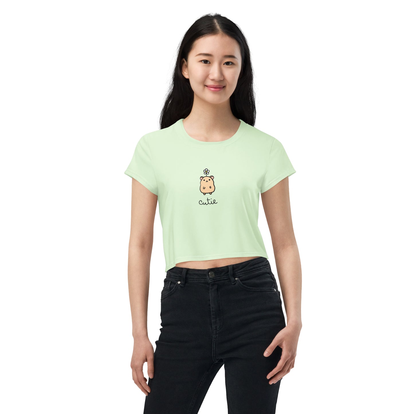 Cute Mouse Daisy Pastel Green Crop Top