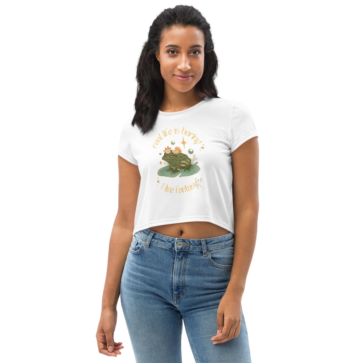 Beautiful Magical Frog Wizard  I Live Fantasy White Crop Top