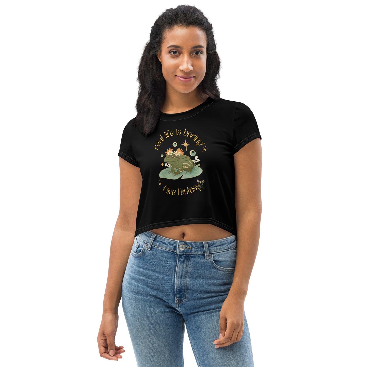 Beautiful Magical Frog Wizard  I Live Fantasy Black Crop Top