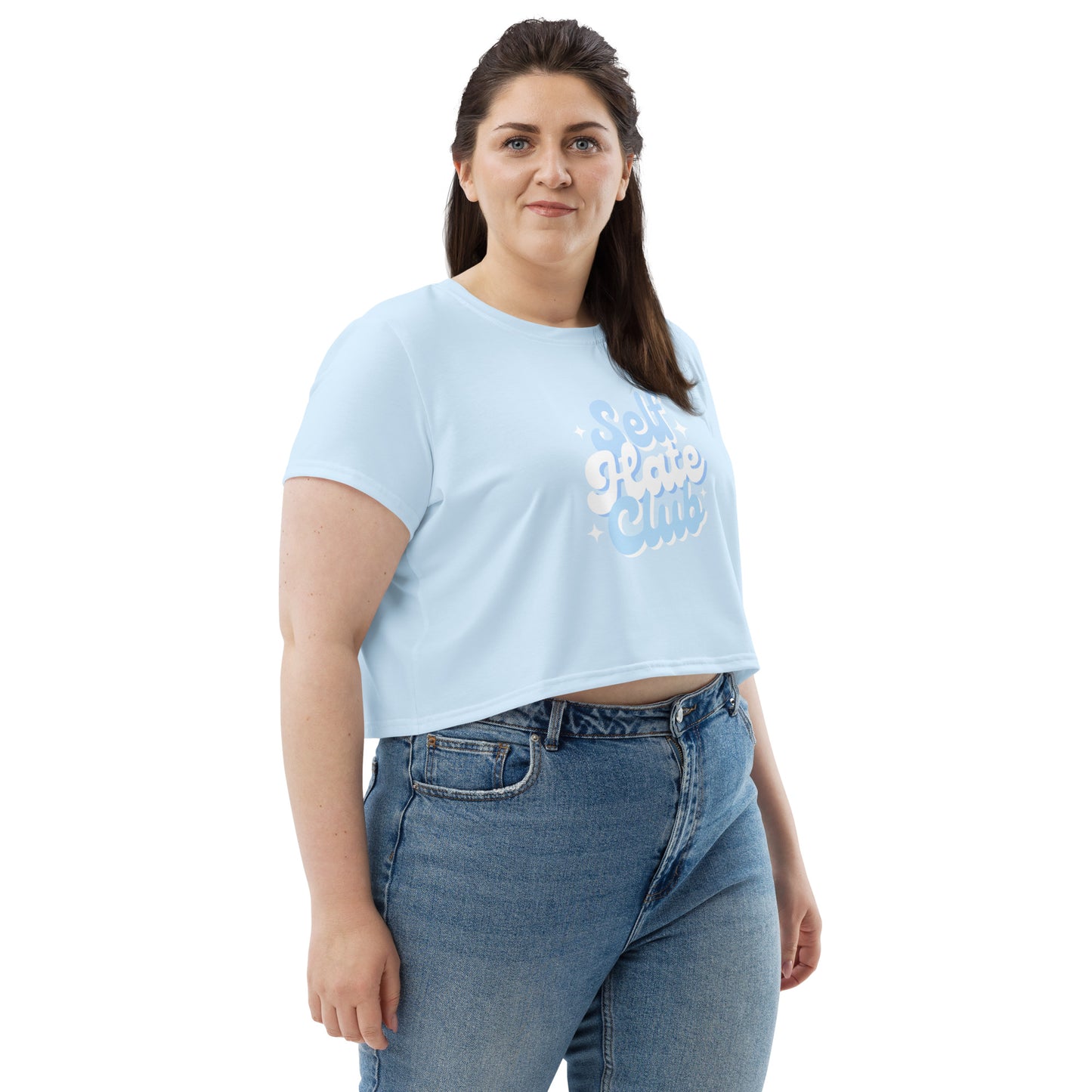 Super Cute Retro Pastel Blue Self Hate Club Crop Top