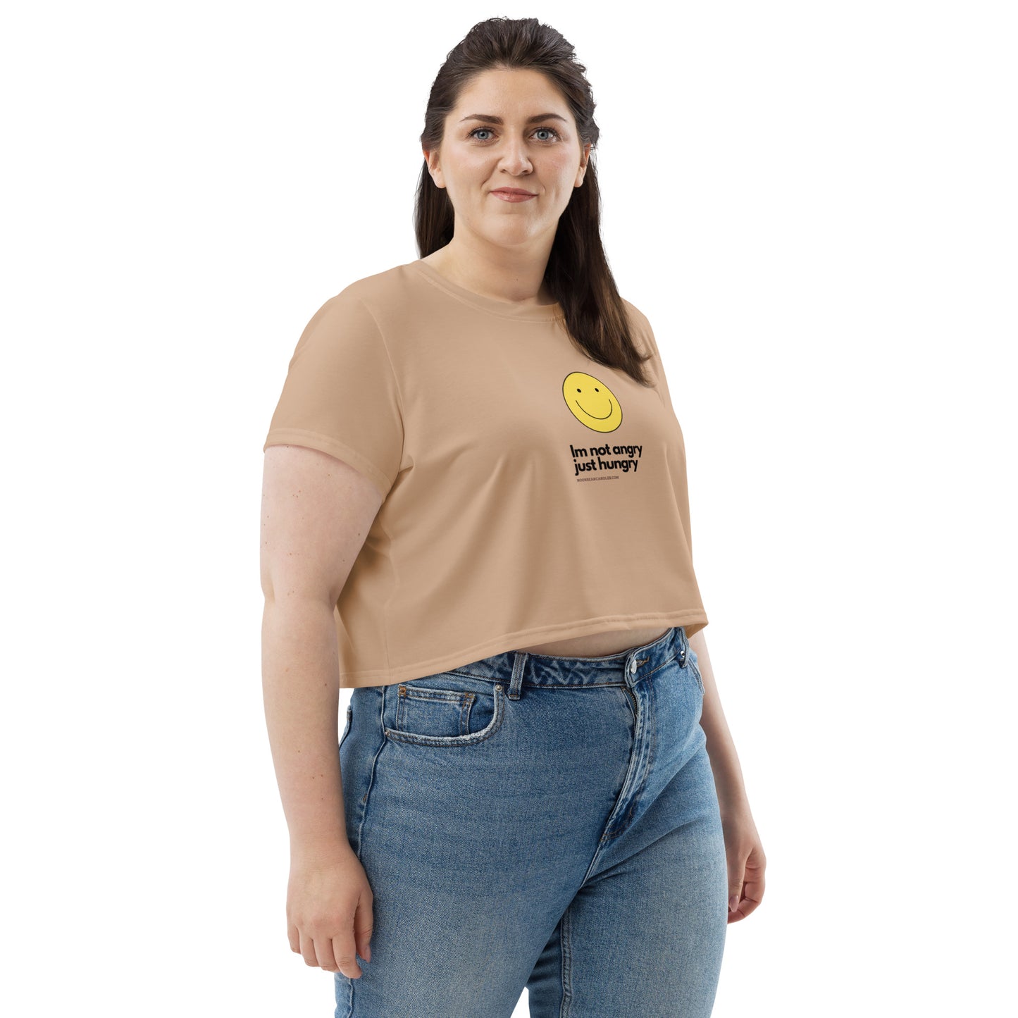 Super Funny Cute Hungry Not Angry Beige Crop Top