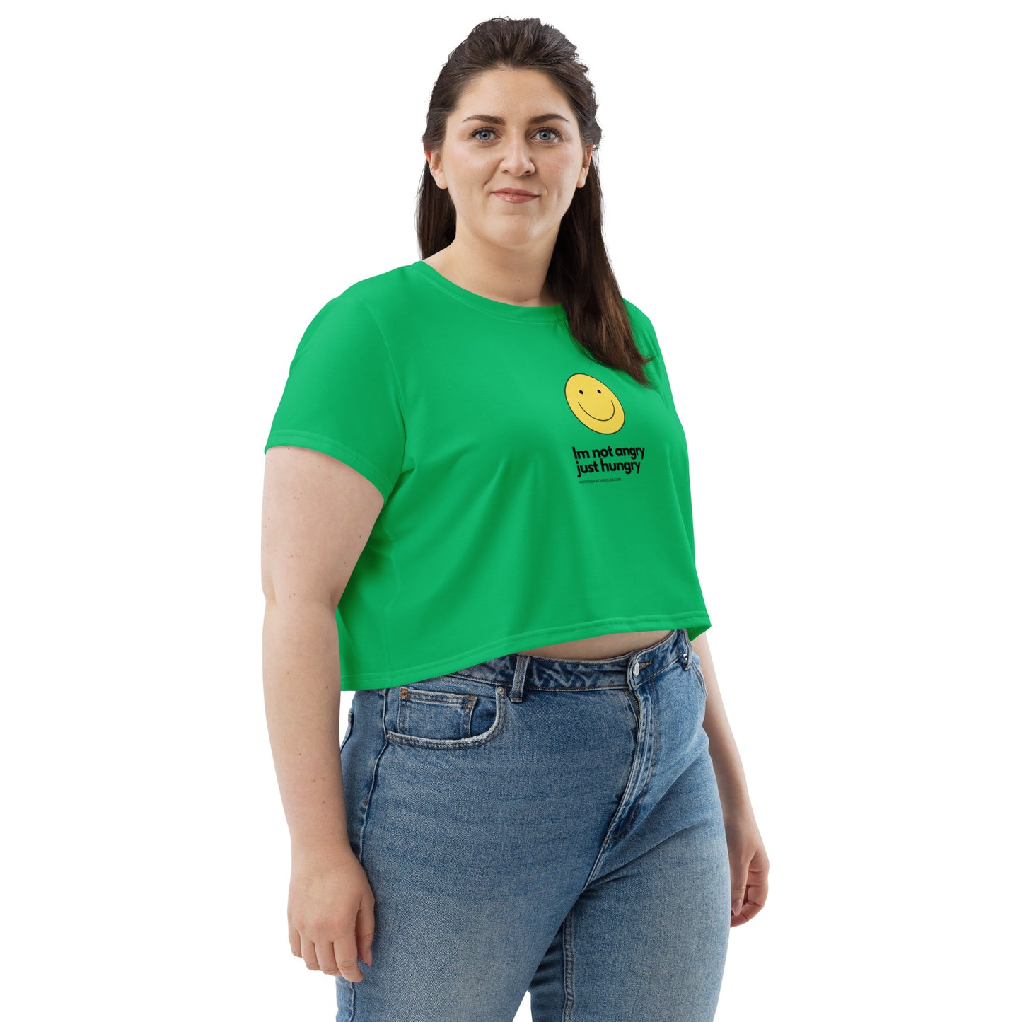 Super Funny Cute Hungry Not Angry Green Crop Top