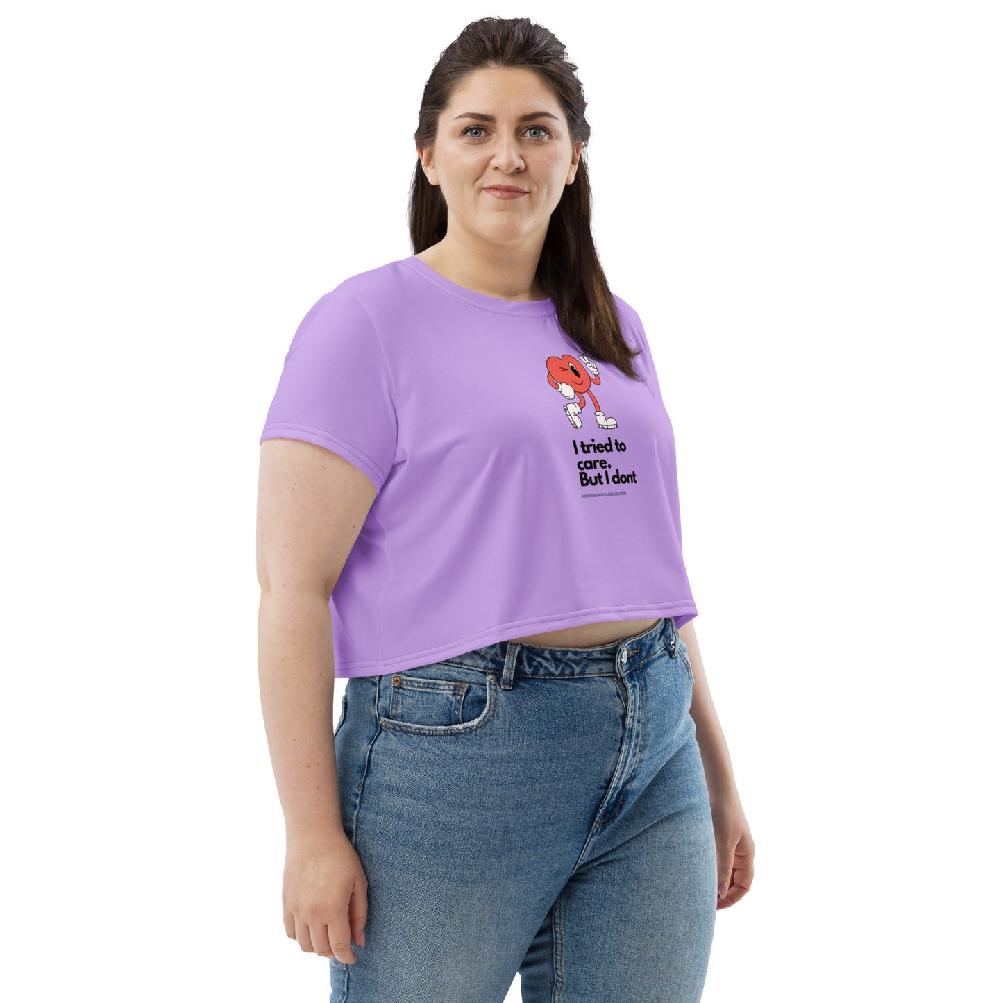 Cute Funny I Don't Care Retro Heart Purple Crop Top