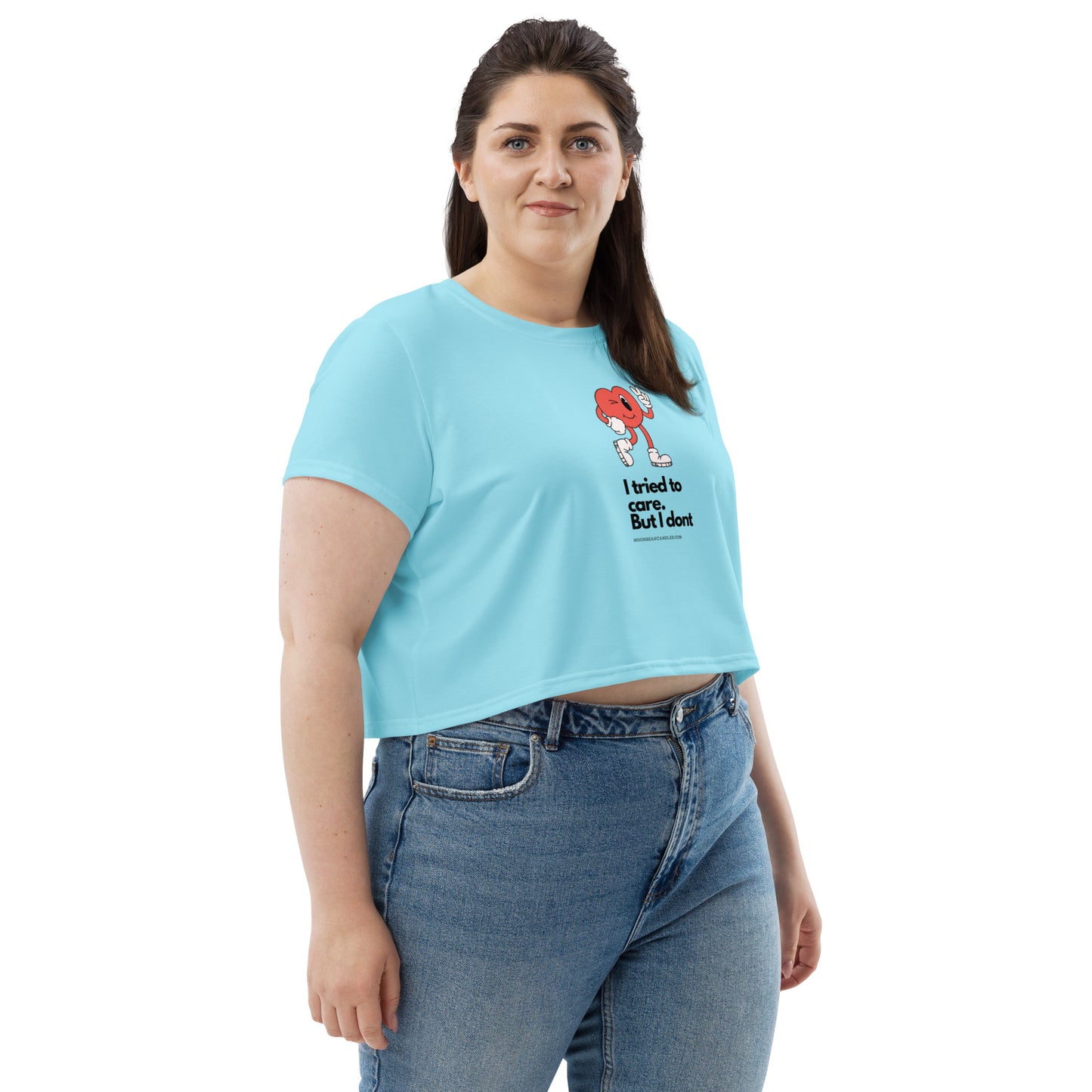 Cute Funny I Don't Care Retro Heart Blue Crop Top