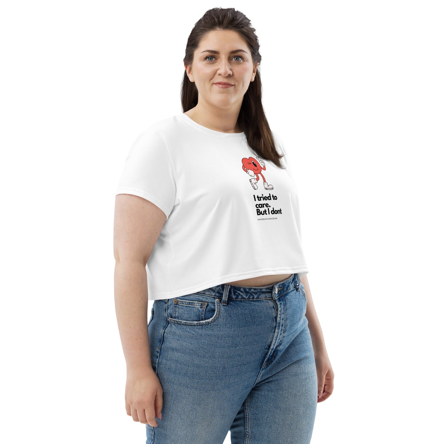 Cute Funny I Don't Care Retro Heart White Crop Top