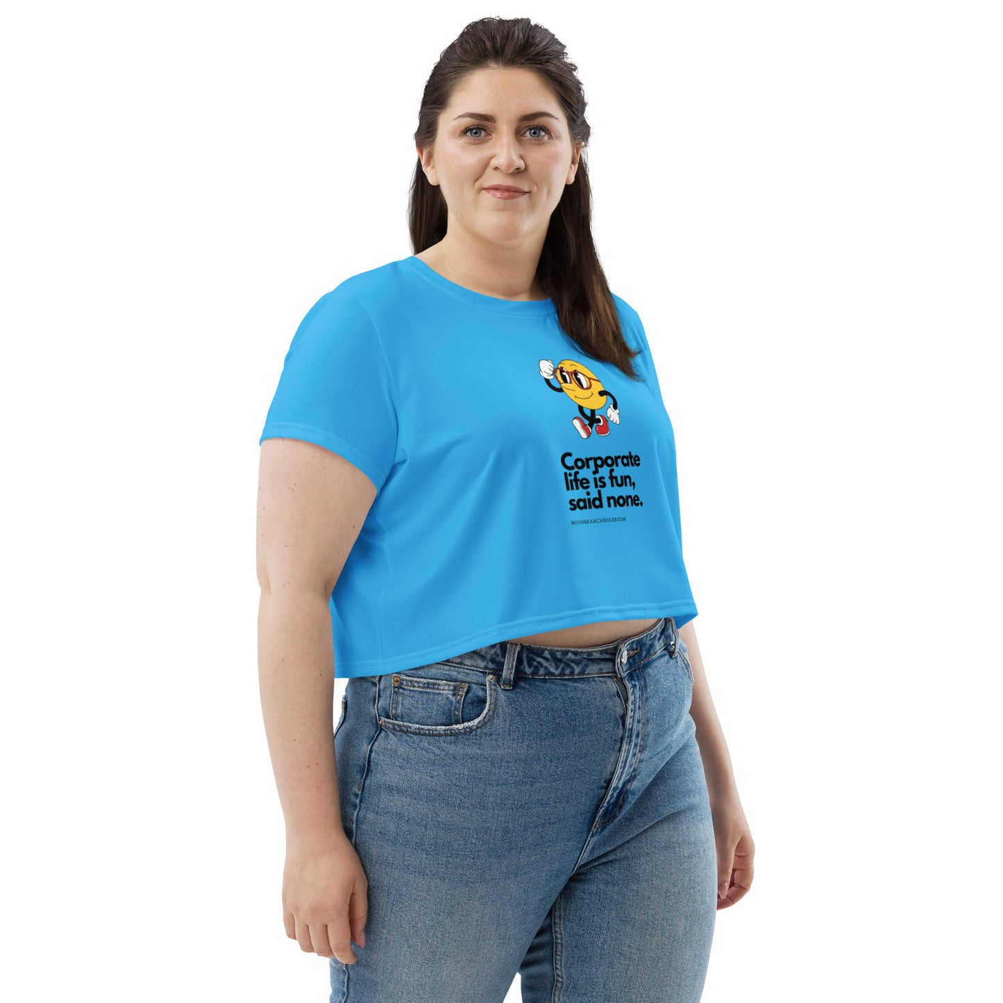 Cute Funny Corporate Life Retro Blue Crop Top