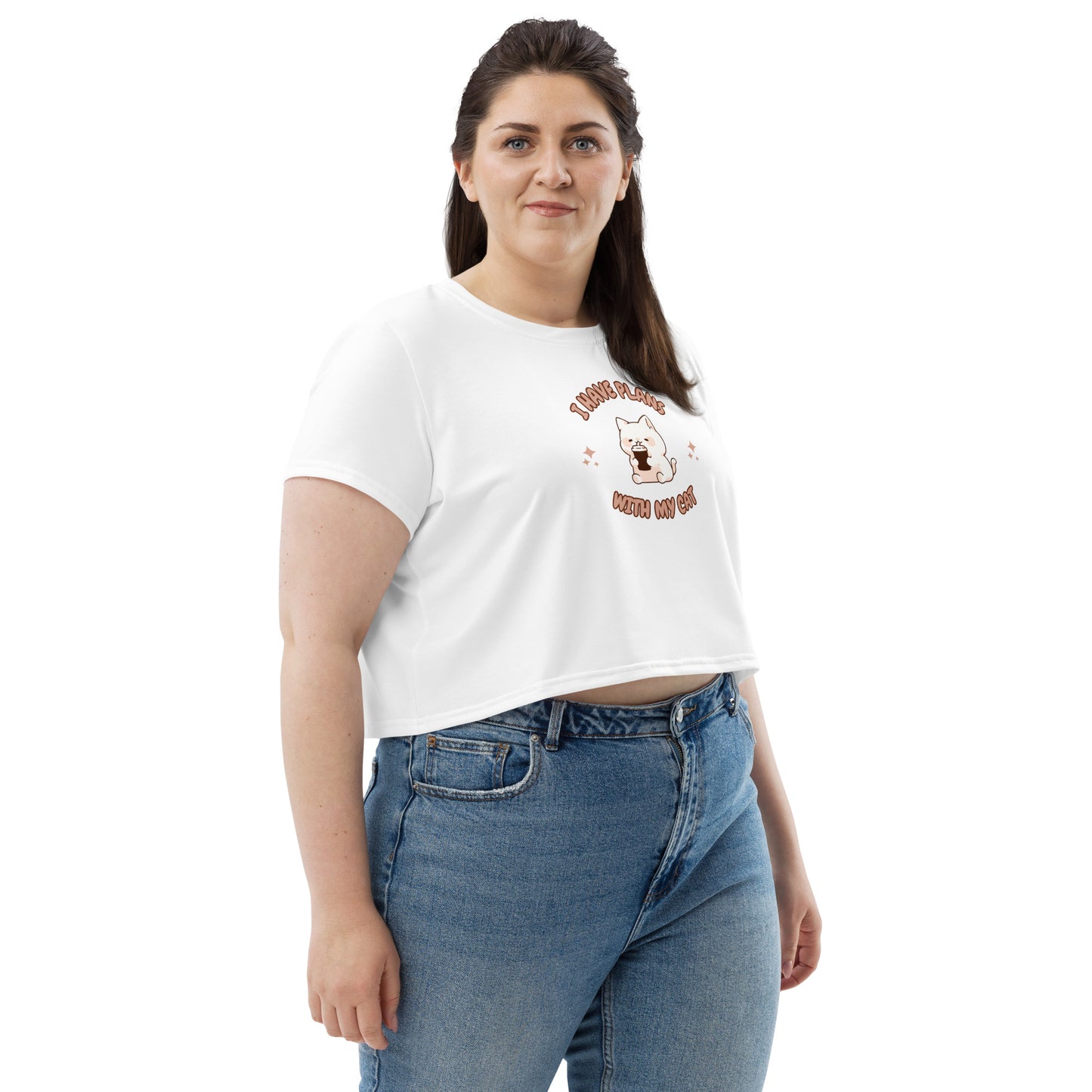 Kawaii Funny Anime Cartoon I Have Plans With My Cat White Crop Top