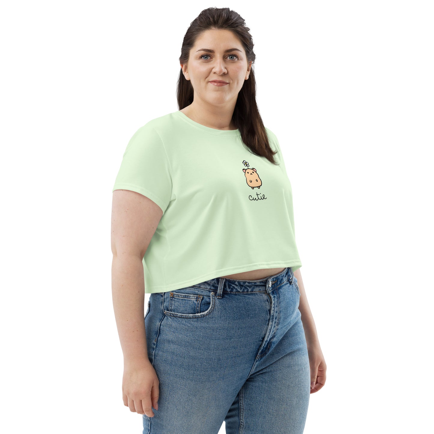 Cute Mouse Daisy Pastel Green Crop Top