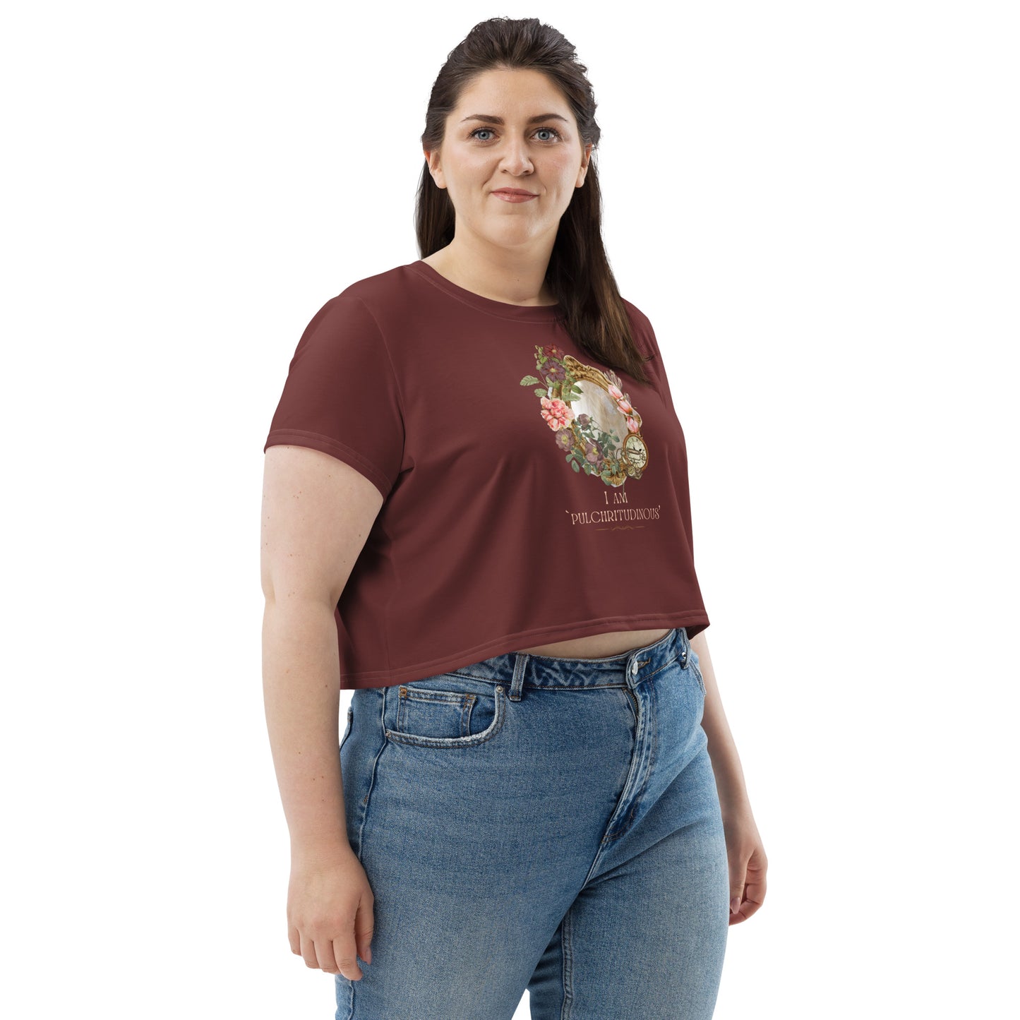 Beautiful Vintage Mirror Flowers I am Beautiful Maroon Crop Top