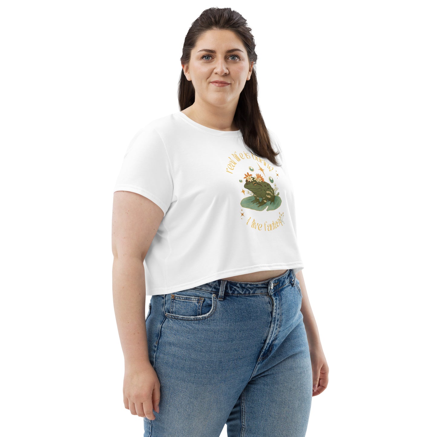 Beautiful Magical Frog Wizard  I Live Fantasy White Crop Top