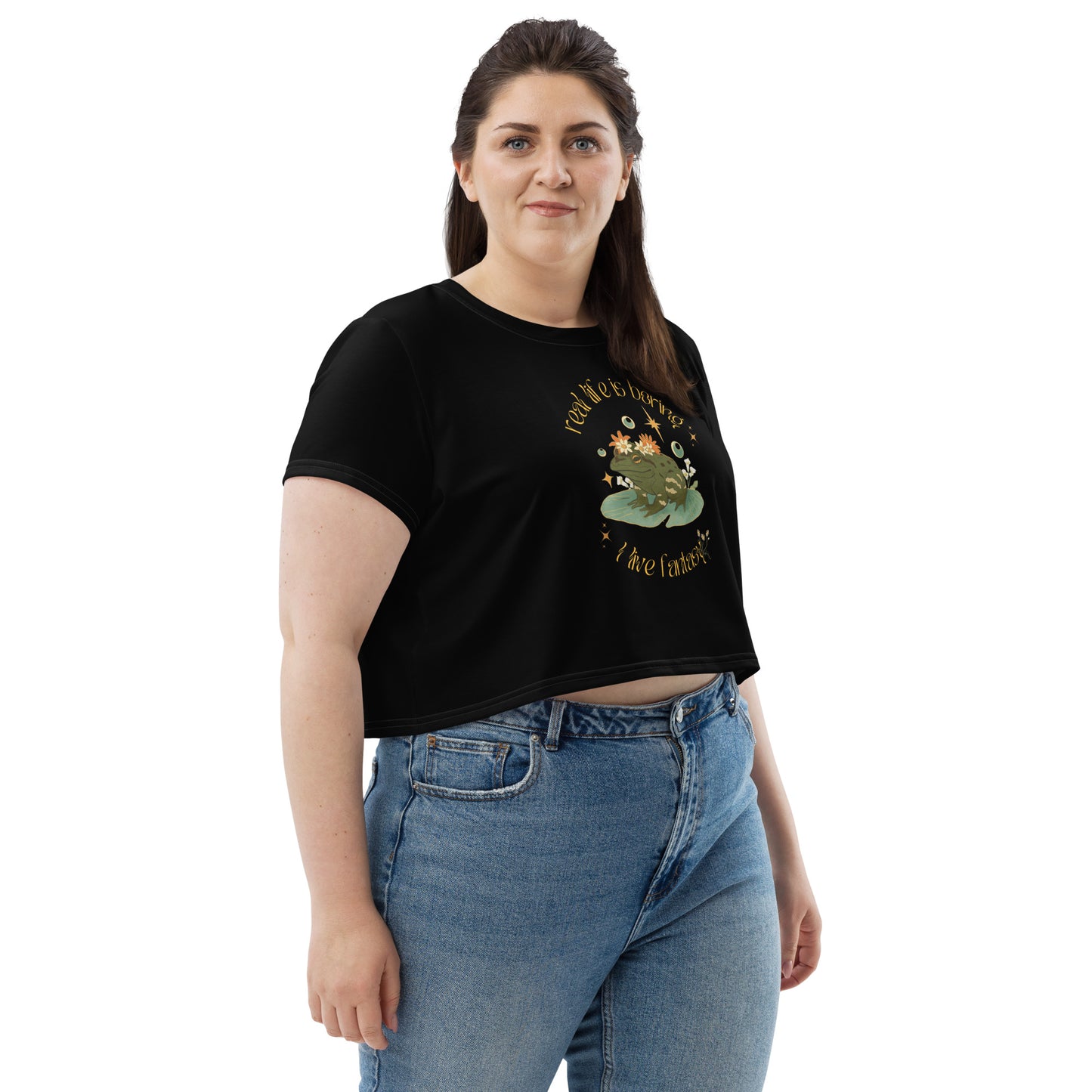 Beautiful Magical Frog Wizard  I Live Fantasy Black Crop Top