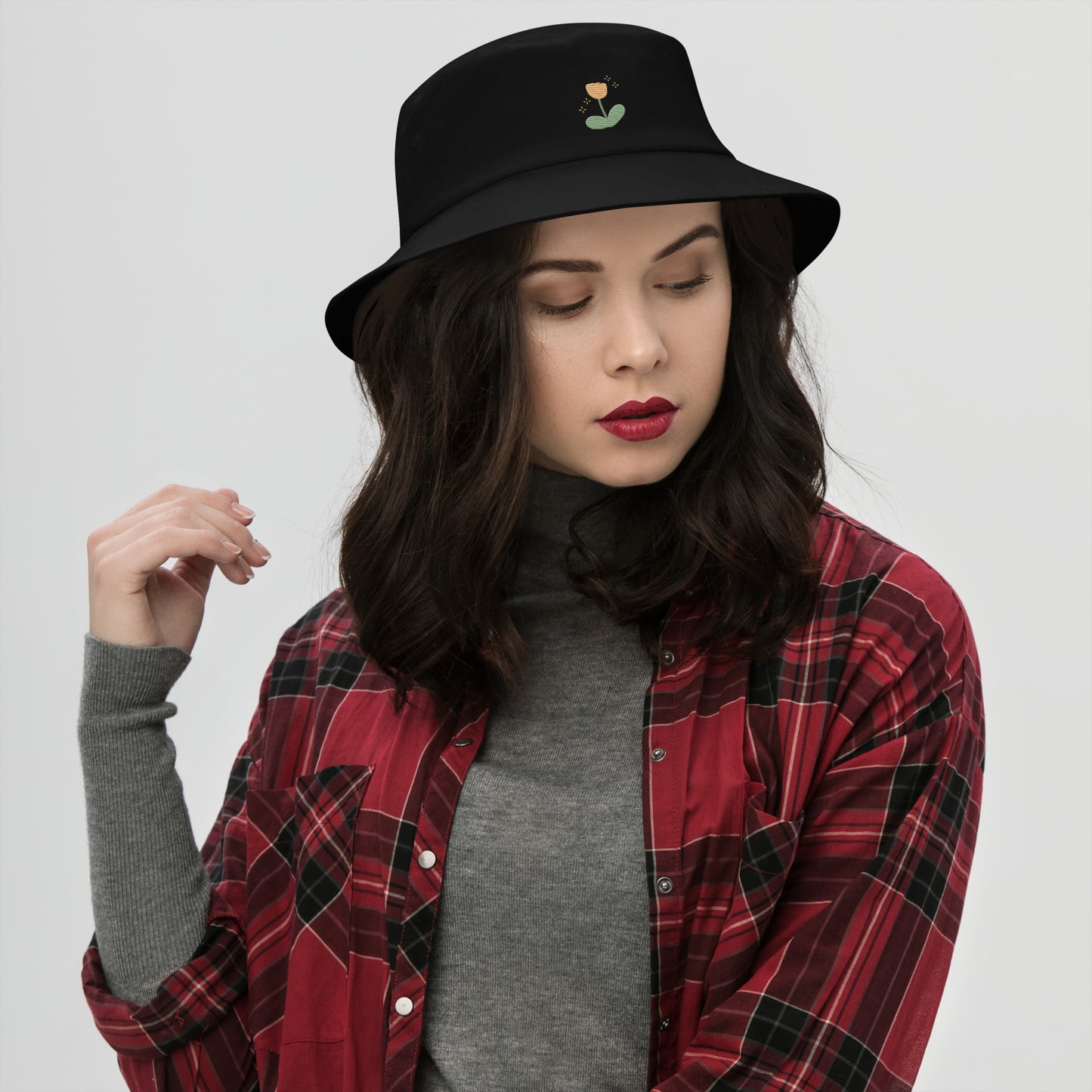 Adorable Yellow Tulip Hand Embroidered Bucket Hat