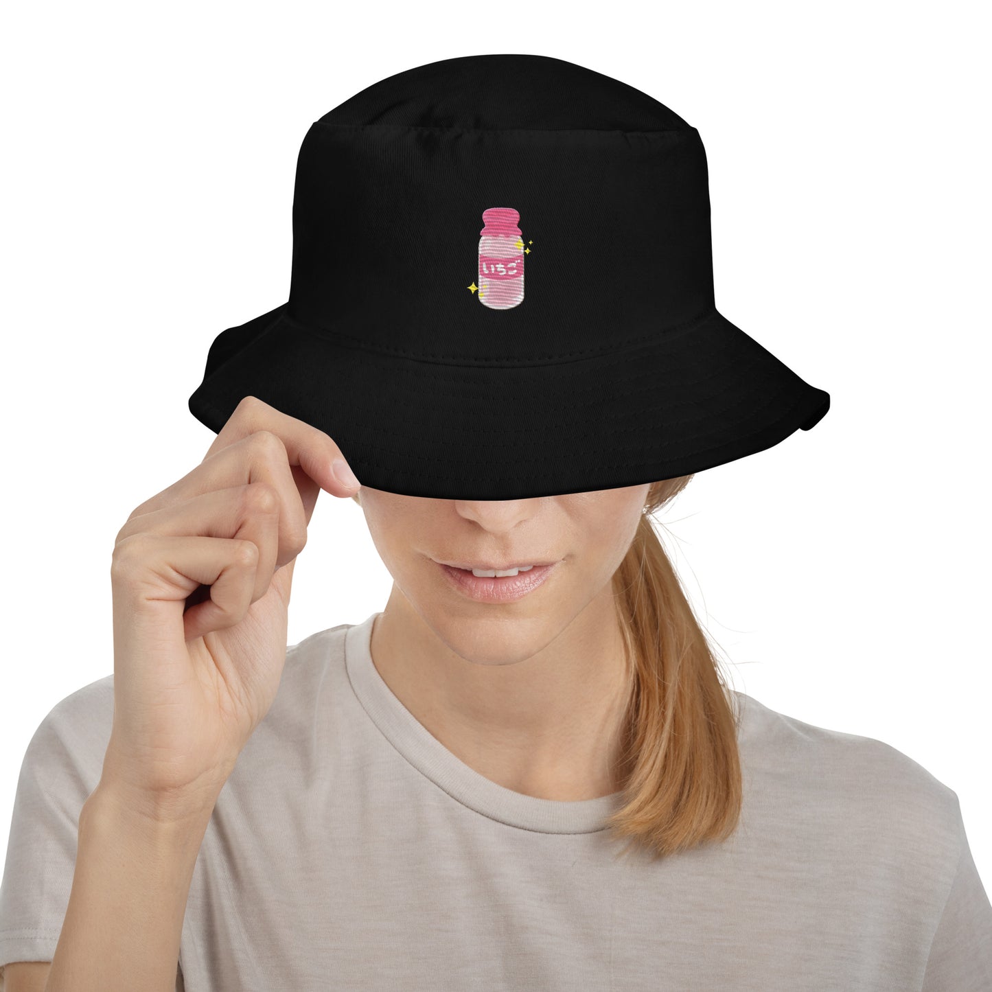 Kawaii Japanese Strawberry Drink Embroidered Bucket Hat