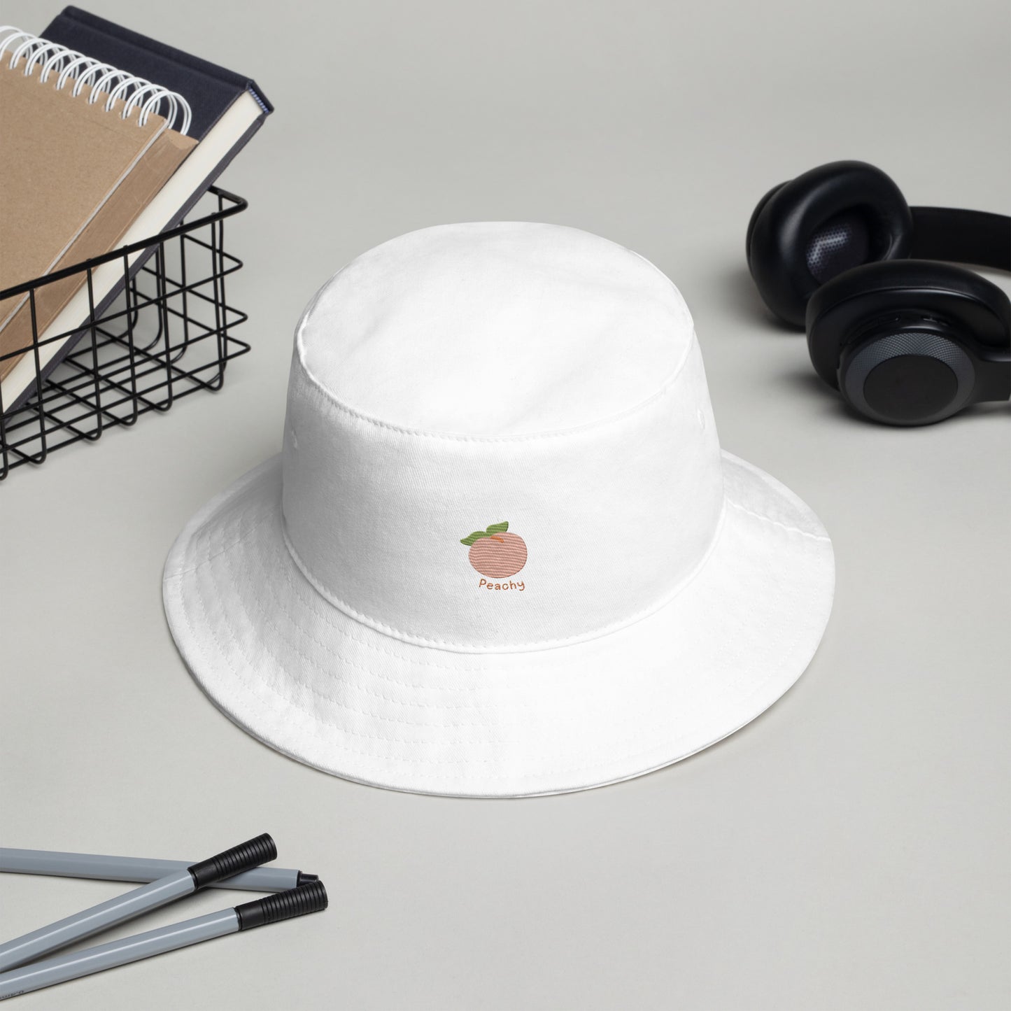 Kawaii Juicy Peach Embroidered Bucket Hat