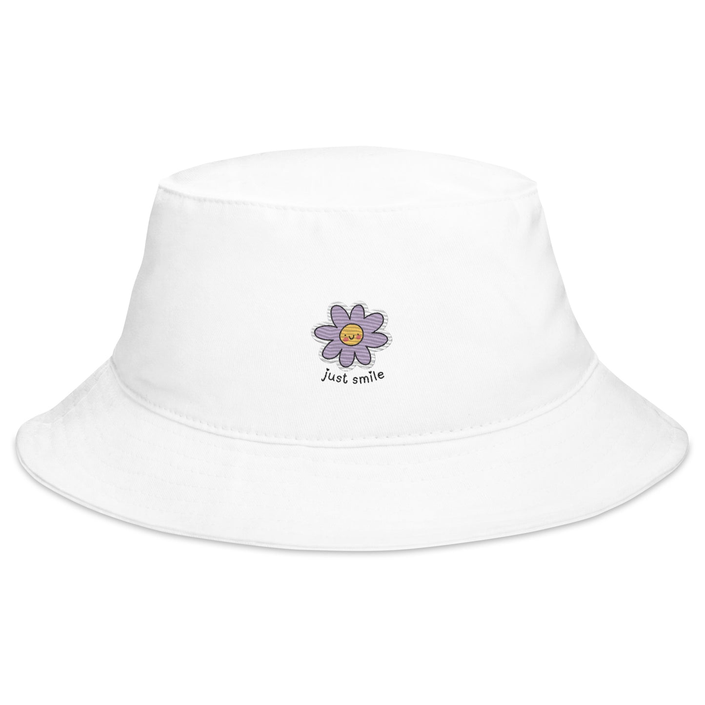 Adorable Purple Doodle Flower Just Smile Hand Embroidered Bucket Hat