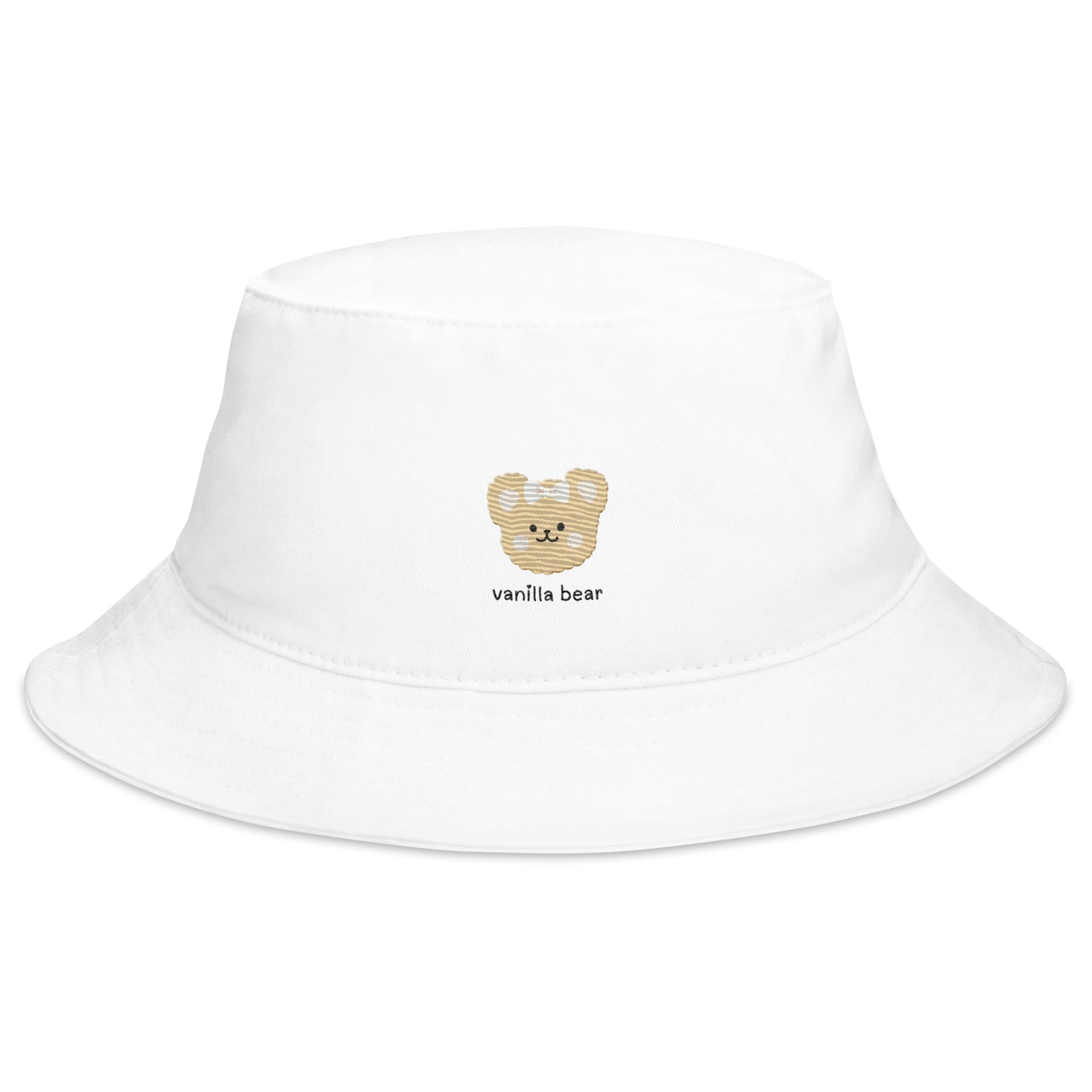 Adorable Vanilla Korean Cartoon Bear Embroidered Bucket Hat