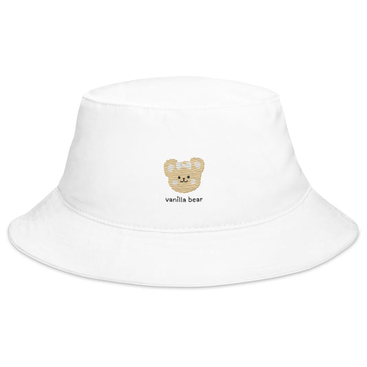 Adorable Vanilla Korean Cartoon Bear Embroidered Bucket Hat