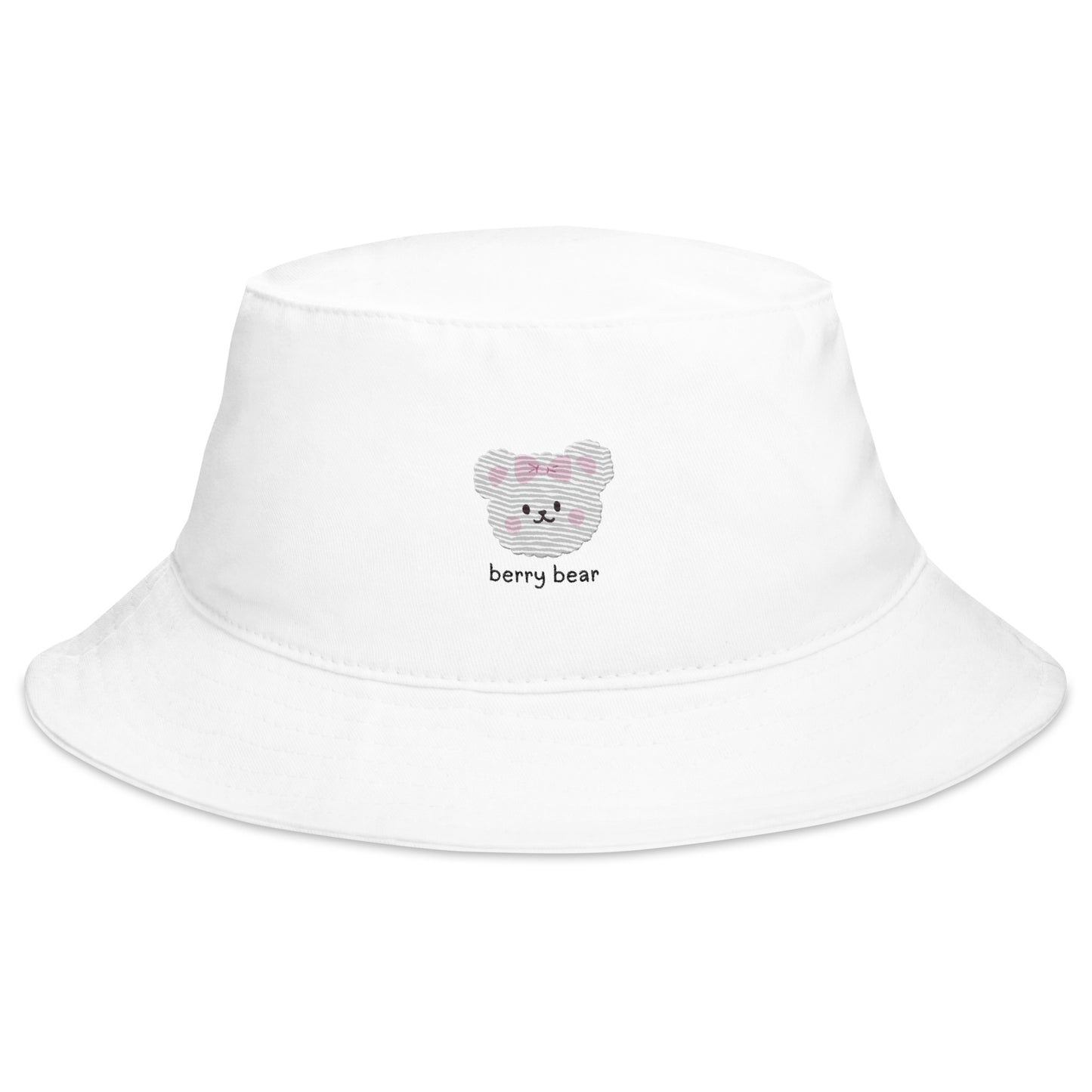 Adorable Korean White Cartoon Bear Embroidered Bucket Hat