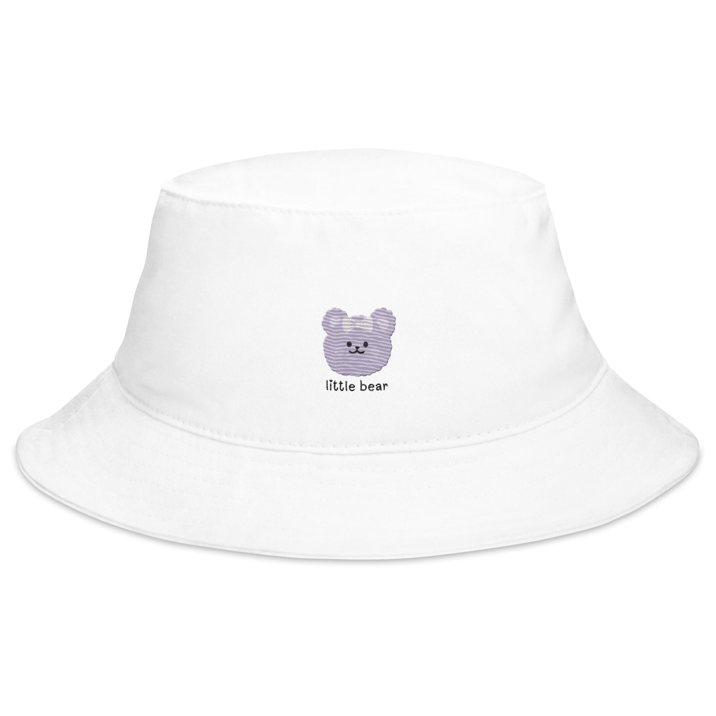 Adorable Korean Purple Cartoon Bear Embroidered Bucket Hat