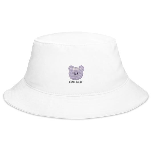 Adorable Korean Purple Cartoon Bear Embroidered Bucket Hat