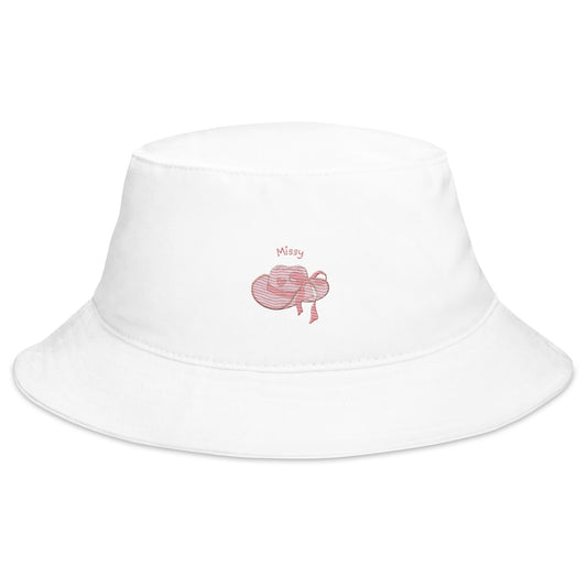 Super Cute Missy Embroidered Pink Cow Girl Hat Bucket Hat