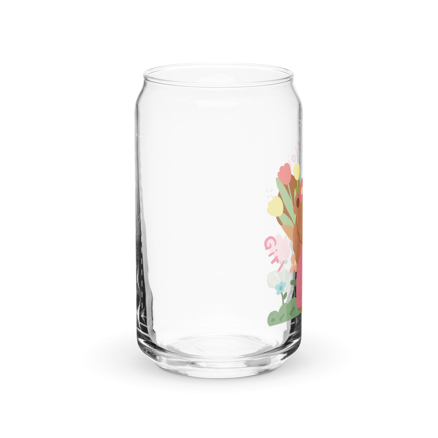 Cute Korean Bear Flower Girl Can-shaped glass