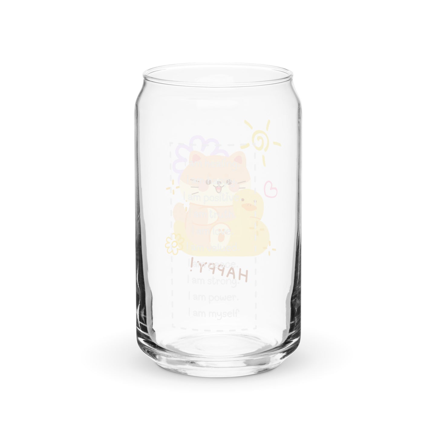 Adorable Cat And Duck Happy Cute Cartoon Can-shaped glass