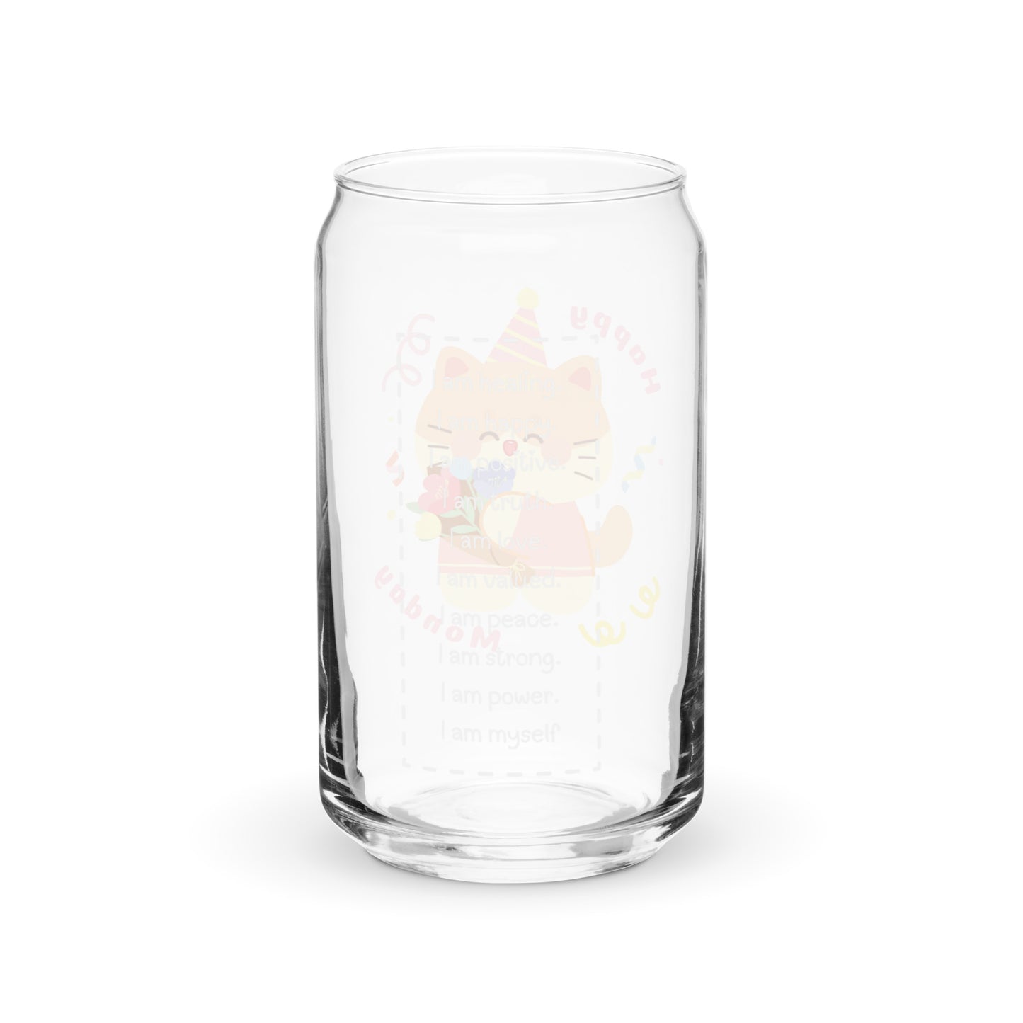 Adorable Birthday Cat Happy Monday Quote Cute Cartoon Can-shaped glass