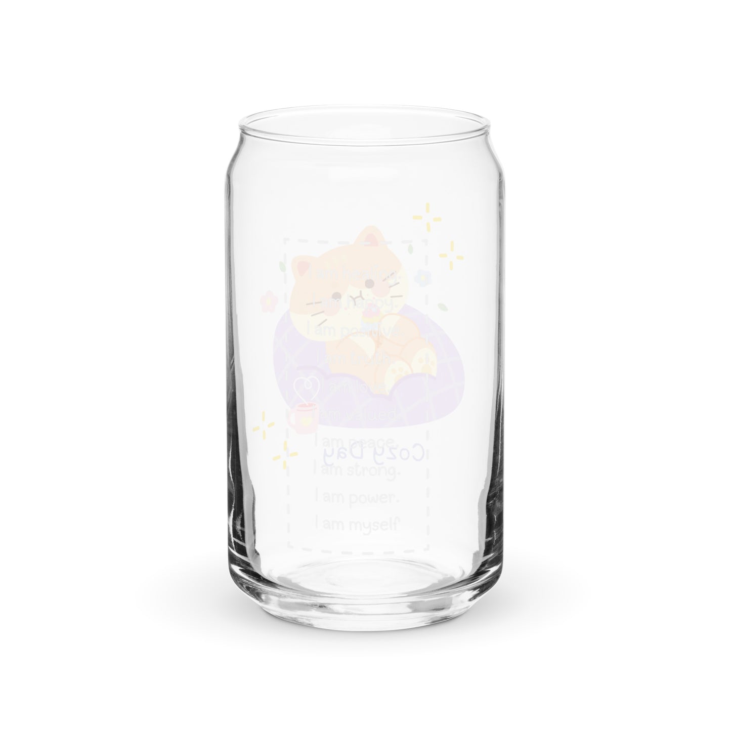 Adorable Cozy Cat Eating Sweet Kawaii Cartoon Can-shaped glass