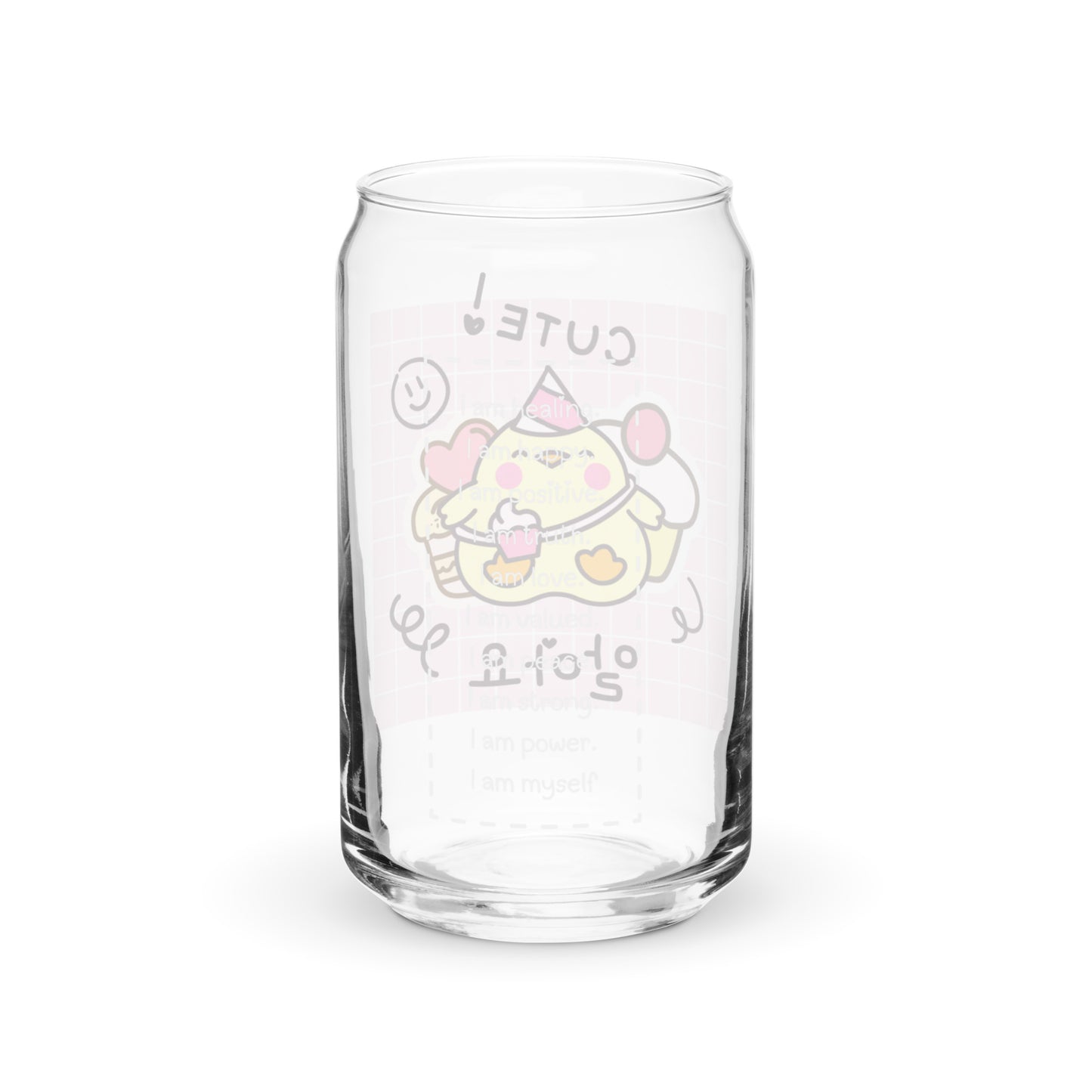 Adorable Cute Korean Cartoon Duck Kawaii Plaid Can-shaped glass