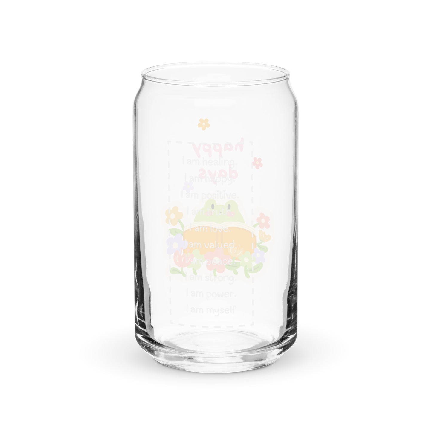 Cute Froggy Reading Books Kawaii Cartoon Can-shaped glass