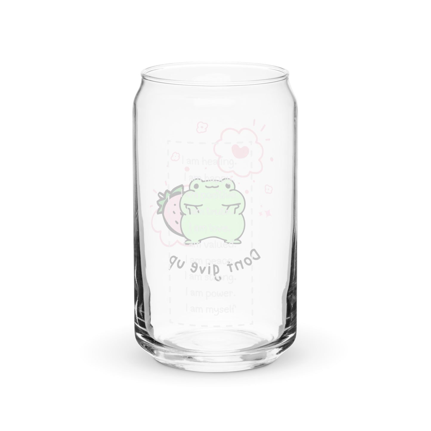 Cute Chibi Froggy Don't Give Up Quote Kawaii Cartoon Can-shaped glass