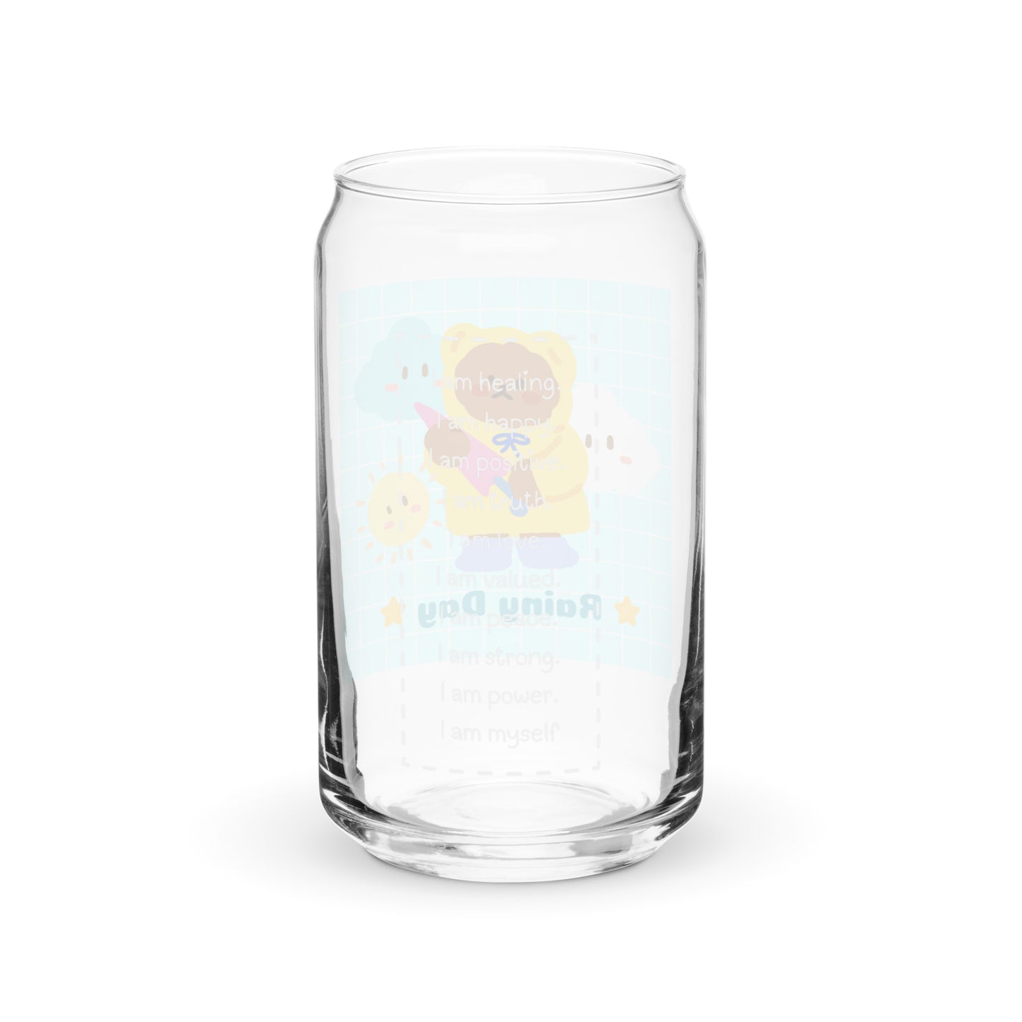 Adorable Korean Bear Rainy Day Kawaii Cartoon Can-shaped glass