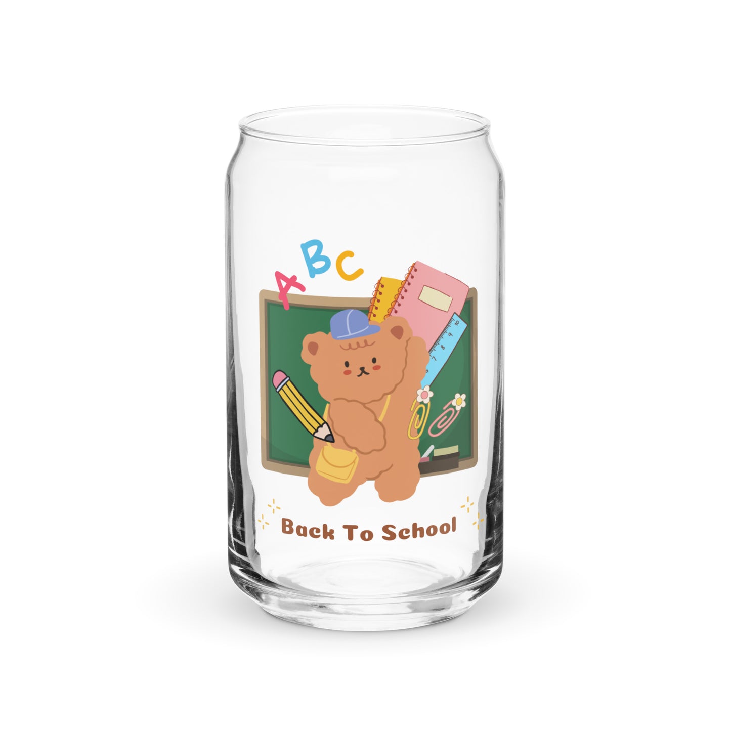 Cute Korean Bear Back To School Can-shaped glass