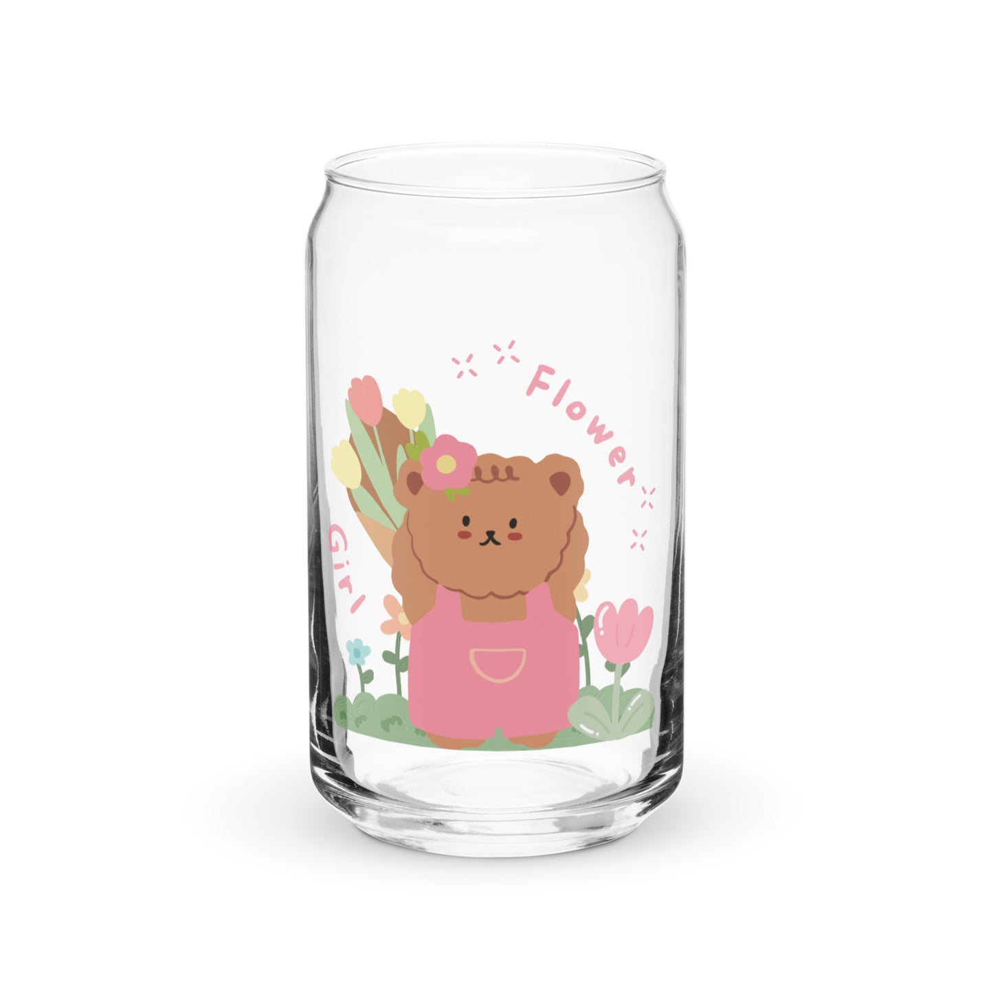 Cute Korean Bear Flower Girl Can-shaped glass