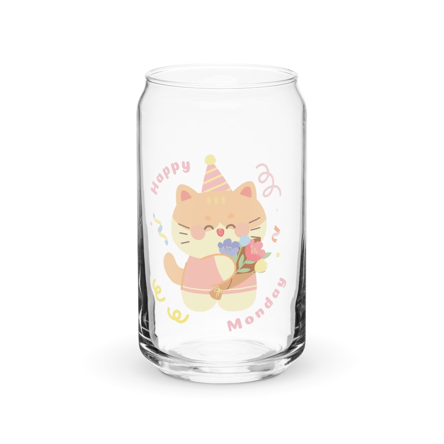 Adorable Birthday Cat Happy Monday Quote Cute Cartoon Can-shaped glass